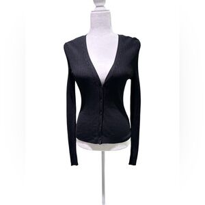 Good American Black Shine Ribbed Cardigan